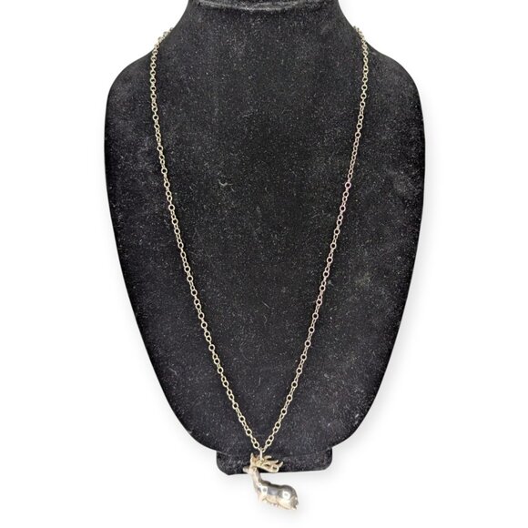 Silver Plate Deer/Reindeer Pendant & Chain Necklace - Picture 2 of 14